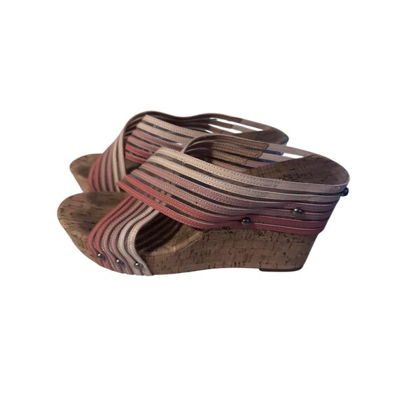Lucky Brand Shoes - Lucky Brand pink and tan slip on wedge sandals size 9M